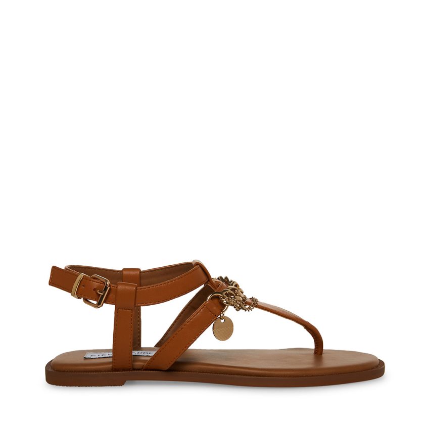 Brown Steve Madden Azalia Leather Women\'s Flat Sandals | PH 8156TZF